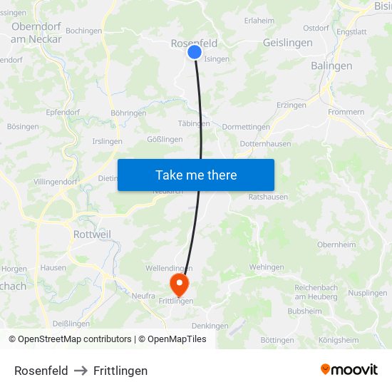 Rosenfeld to Frittlingen map