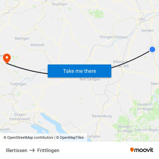 Illertissen to Frittlingen map