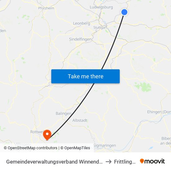 Gemeindeverwaltungsverband Winnenden to Frittlingen map