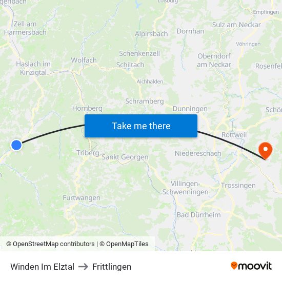 Winden Im Elztal to Frittlingen map