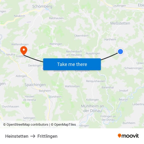 Heinstetten to Frittlingen map