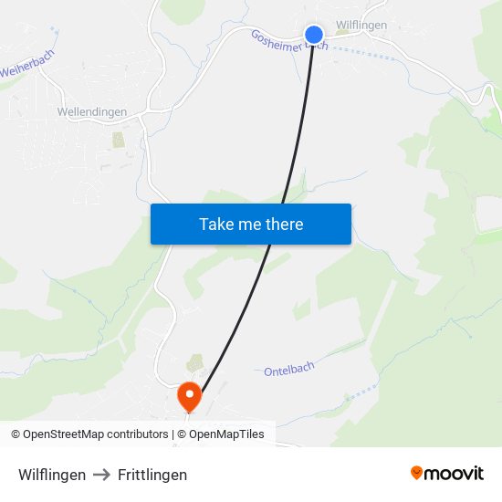 Wilflingen to Frittlingen map