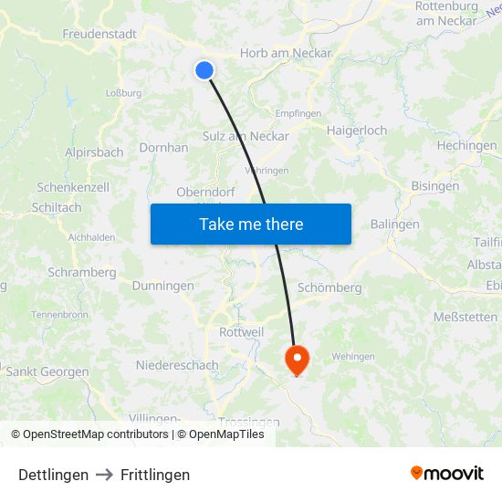 Dettlingen to Frittlingen map