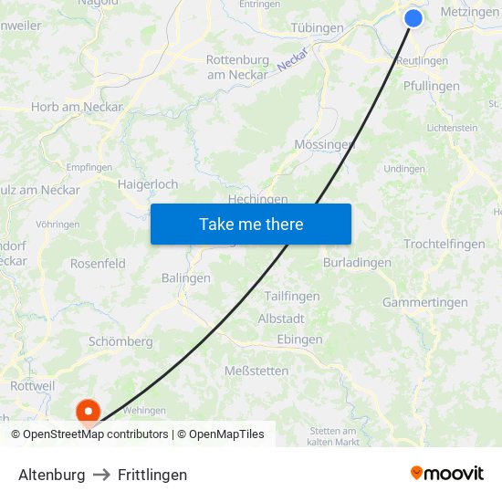 Altenburg to Frittlingen map