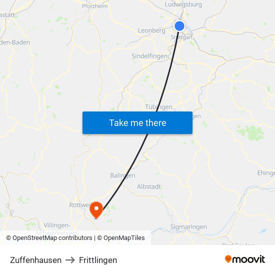 Zuffenhausen to Frittlingen map