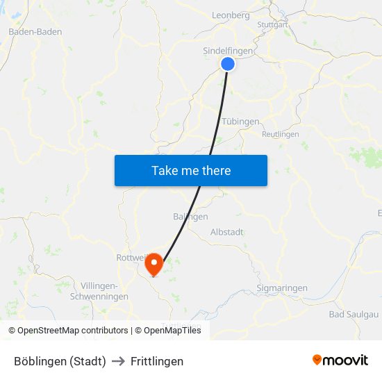 Böblingen (Stadt) to Frittlingen map