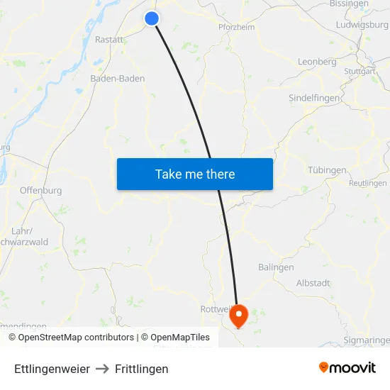 Ettlingenweier to Frittlingen map