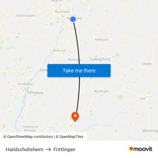 Handschuhsheim to Frittlingen map