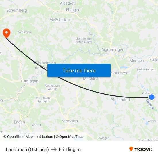 Laubbach (Ostrach) to Frittlingen map