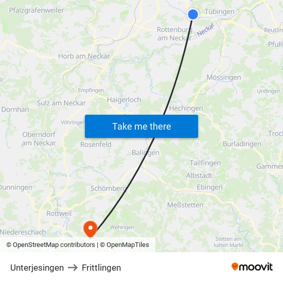 Unterjesingen to Frittlingen map