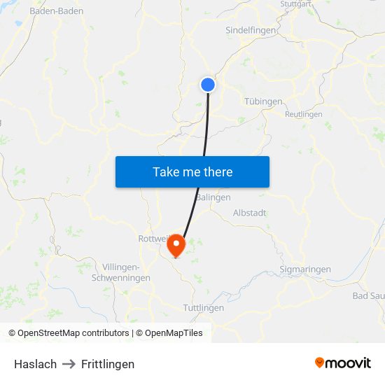 Haslach to Frittlingen map