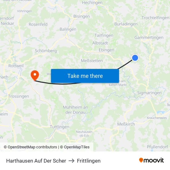 Harthausen Auf Der Scher to Frittlingen map