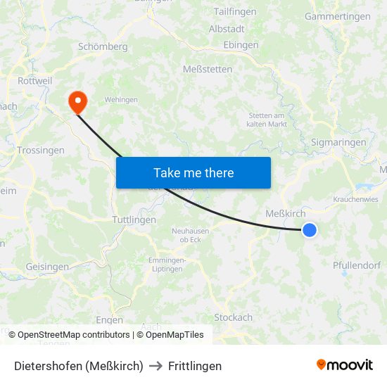 Dietershofen (Meßkirch) to Frittlingen map