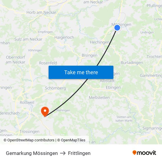 Gemarkung Mössingen to Frittlingen map