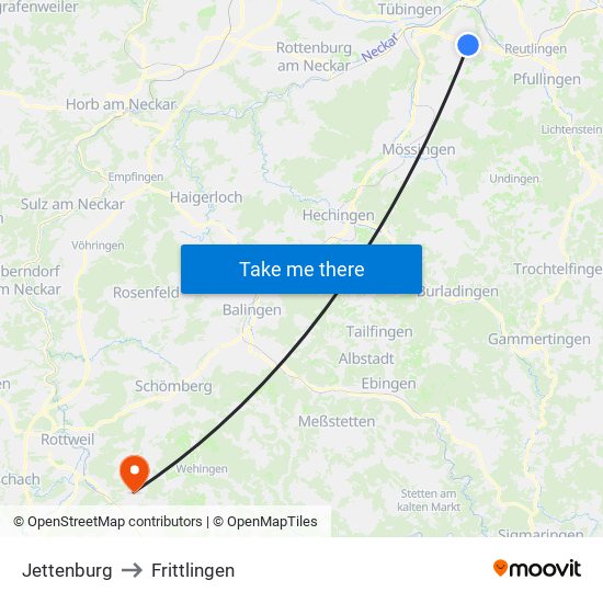 Jettenburg to Frittlingen map