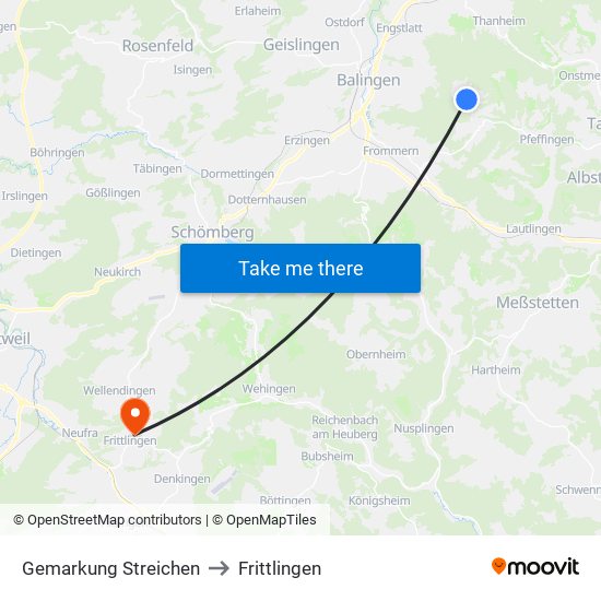 Gemarkung Streichen to Frittlingen map