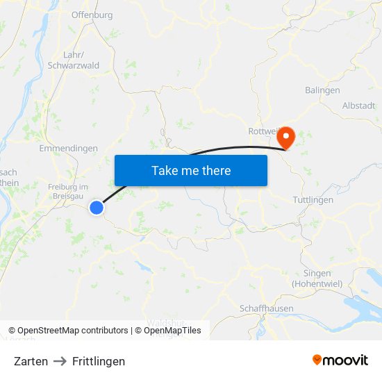 Zarten to Frittlingen map