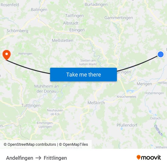 Andelfingen to Frittlingen map