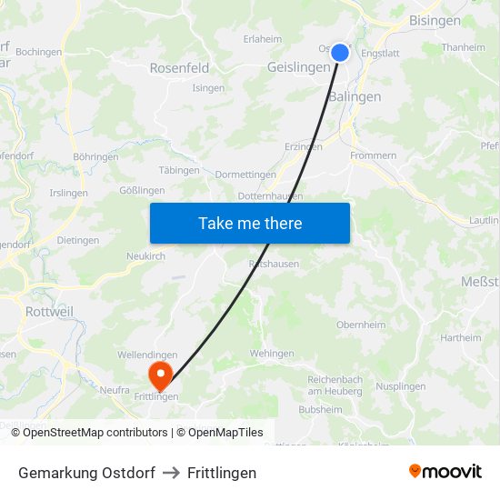 Gemarkung Ostdorf to Frittlingen map