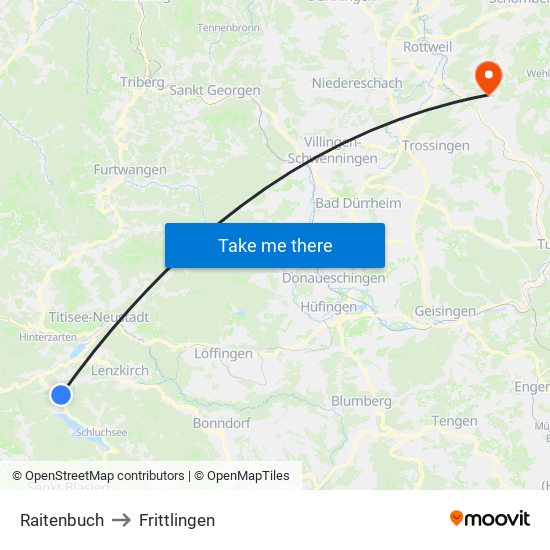 Raitenbuch to Frittlingen map