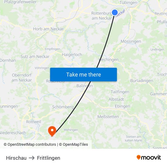 Hirschau to Frittlingen map