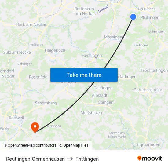 Reutlingen-Ohmenhausen to Frittlingen map