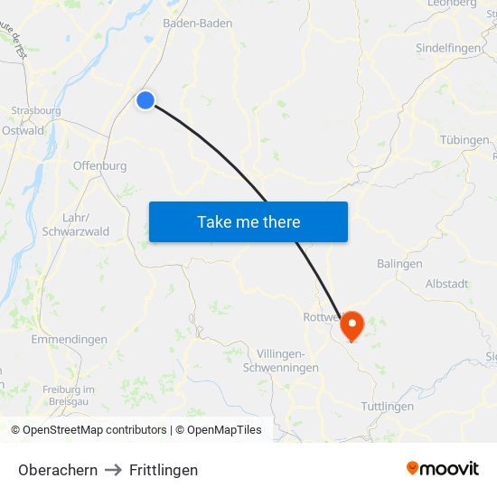 Oberachern to Frittlingen map