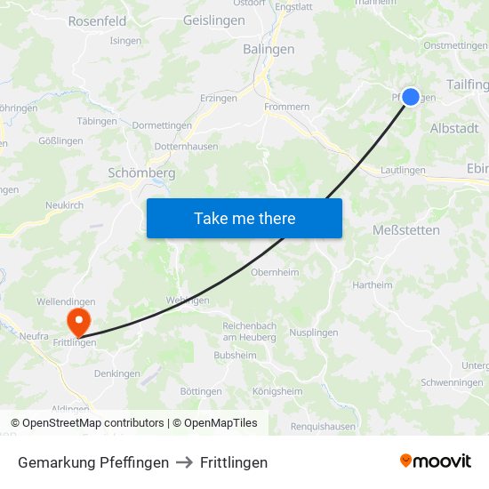 Gemarkung Pfeffingen to Frittlingen map