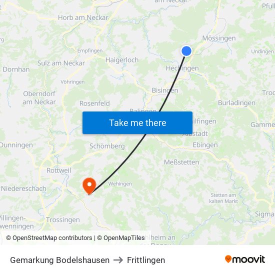 Gemarkung Bodelshausen to Frittlingen map