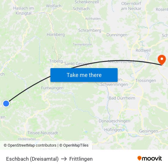 Eschbach (Dreisamtal) to Frittlingen map