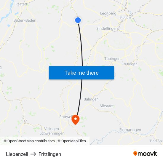 Liebenzell to Frittlingen map