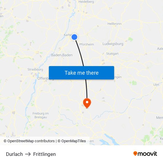 Durlach to Frittlingen map