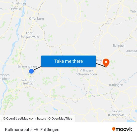 Kollmarsreute to Frittlingen map