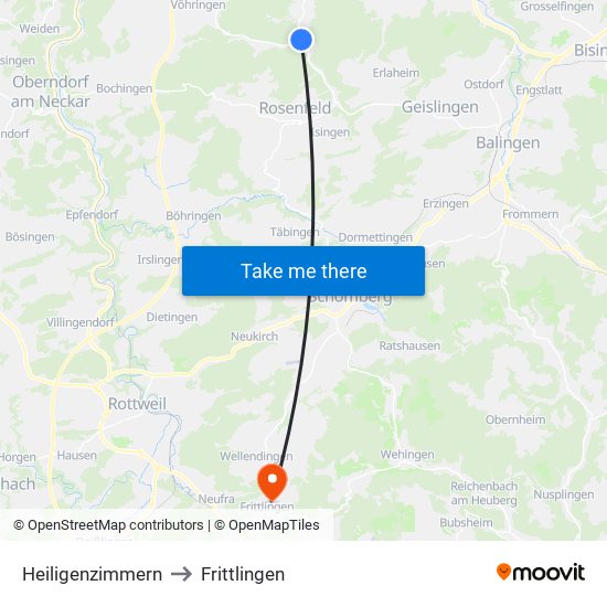 Heiligenzimmern to Frittlingen map