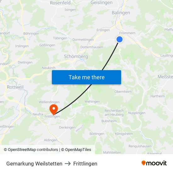 Gemarkung Weilstetten to Frittlingen map