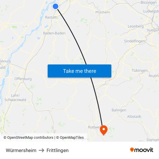 Würmersheim to Frittlingen map