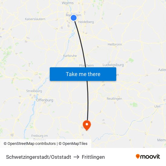 Schwetzingerstadt/Oststadt to Frittlingen map