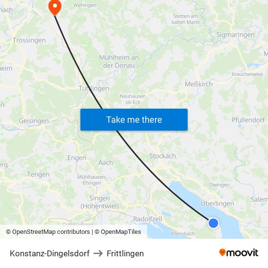 Konstanz-Dingelsdorf to Frittlingen map