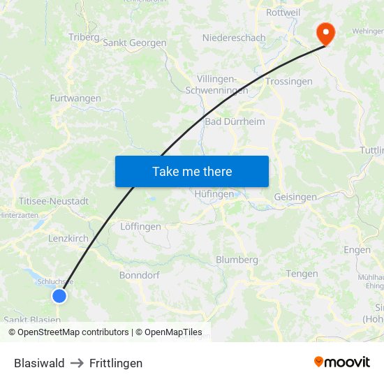 Blasiwald to Frittlingen map