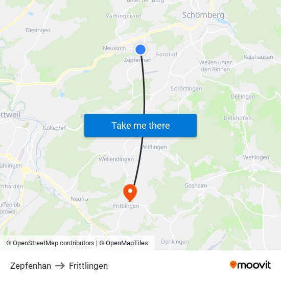 Zepfenhan to Frittlingen map