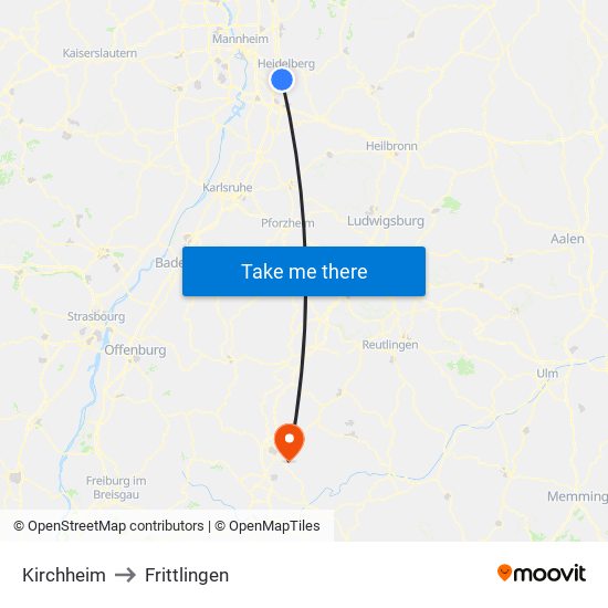 Kirchheim to Frittlingen map