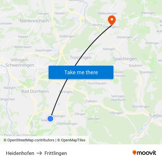 Heidenhofen to Frittlingen map