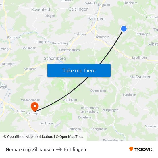 Gemarkung Zillhausen to Frittlingen map