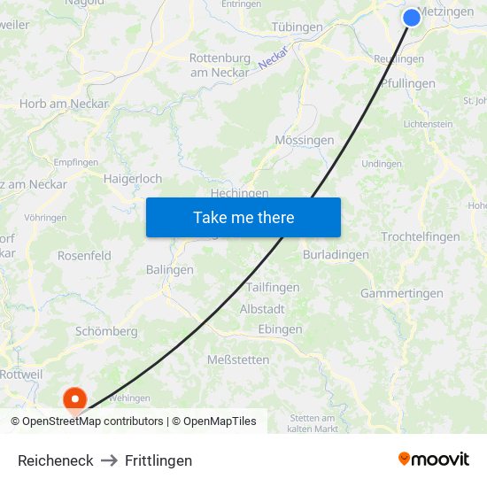 Reicheneck to Frittlingen map