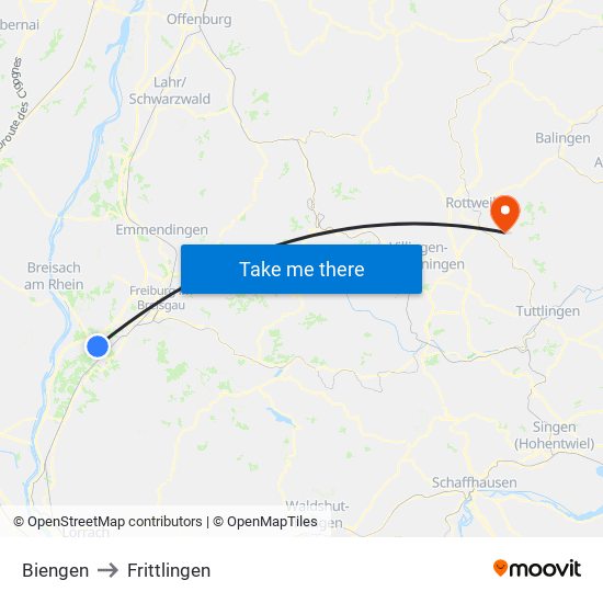 Biengen to Frittlingen map