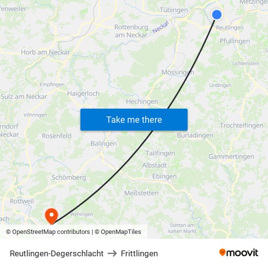 Reutlingen-Degerschlacht to Frittlingen map