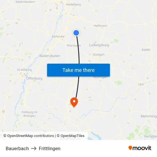Bauerbach to Frittlingen map