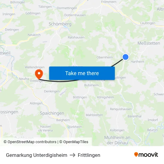 Gemarkung Unterdigisheim to Frittlingen map