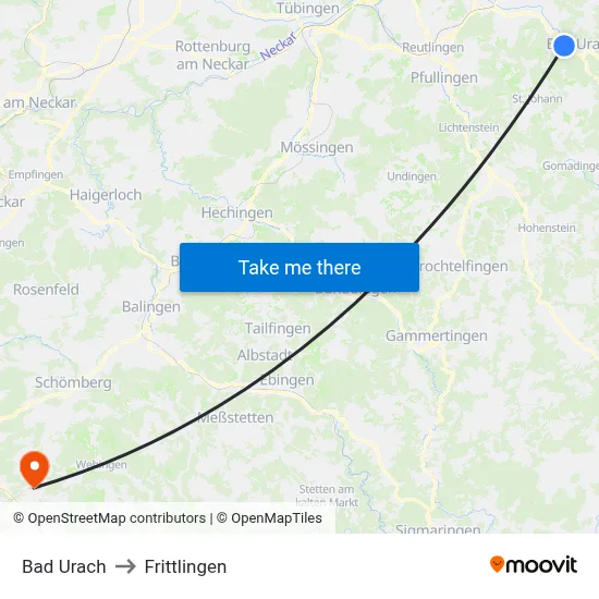 Bad Urach to Frittlingen map