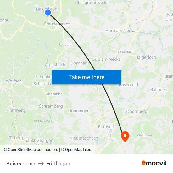 Baiersbronn to Frittlingen map